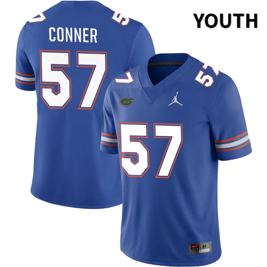 NCAA Florida Gators David Conner Youth #57 Jordan Brand Royal 2022 NIL Stitched Authentic College Football Jersey XNJ2364DG